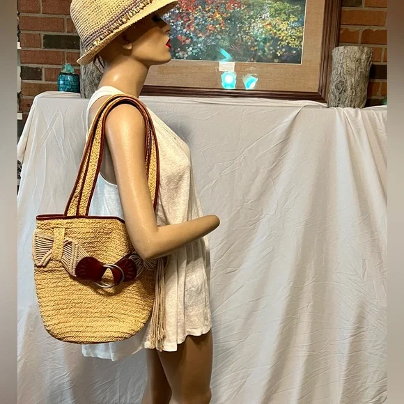 Vintage y2k Polo Jeans Ralph Lauren Leather Raffia Macrame Purse - Picture 12 of 12